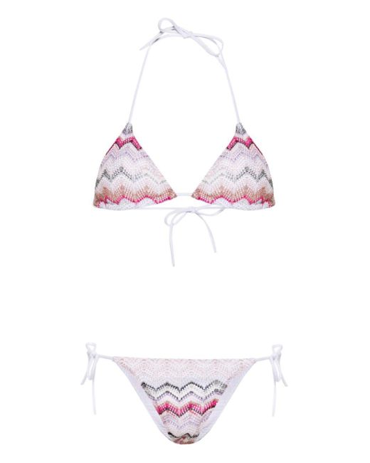 Bikini en crochet motif zig-zag Missoni en coloris Pink