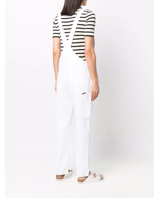Washington DEE-CEE U.S.A. White Organic-Cotton Logo-Patch Dungarees