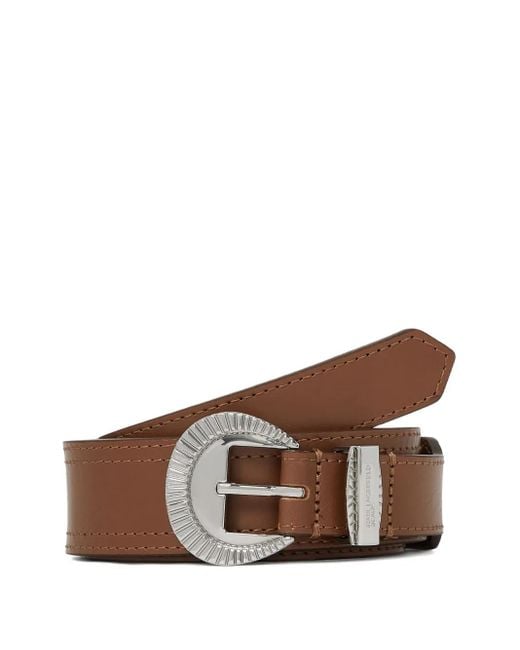 Karl Lagerfeld Brown Round-Buckle Leather Belt