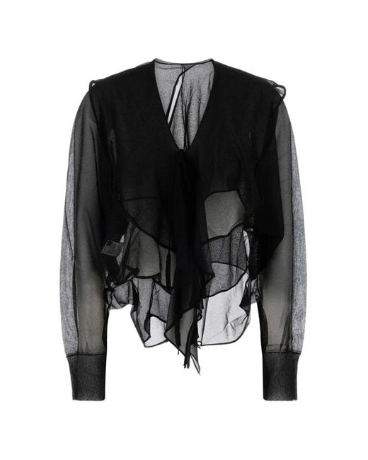 Y's Yohji Yamamoto Black Ruffled Semi-Sheer Tunic