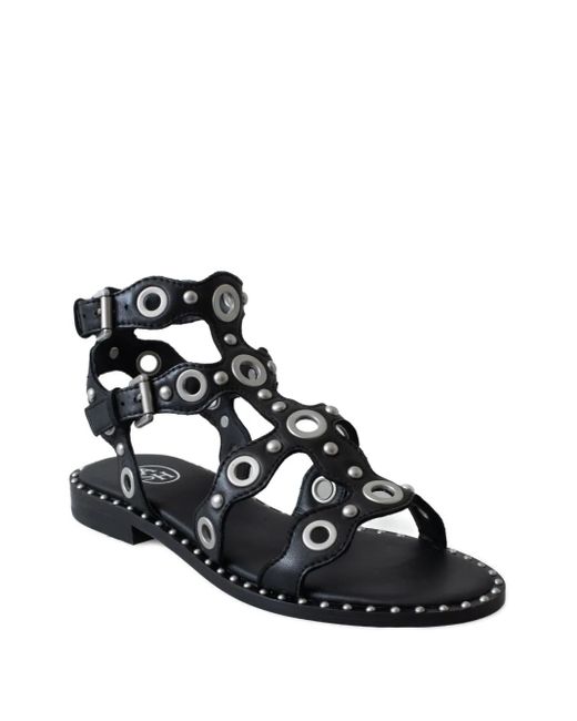 Ash Black Double-Buckle Leather Flat Sandals