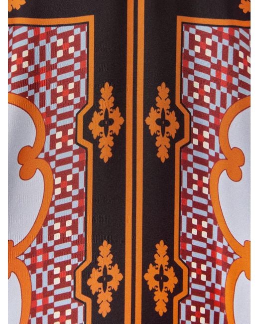 LaDoubleJ Red Long-Sleeved Patterned Silk Midi Day Dress
