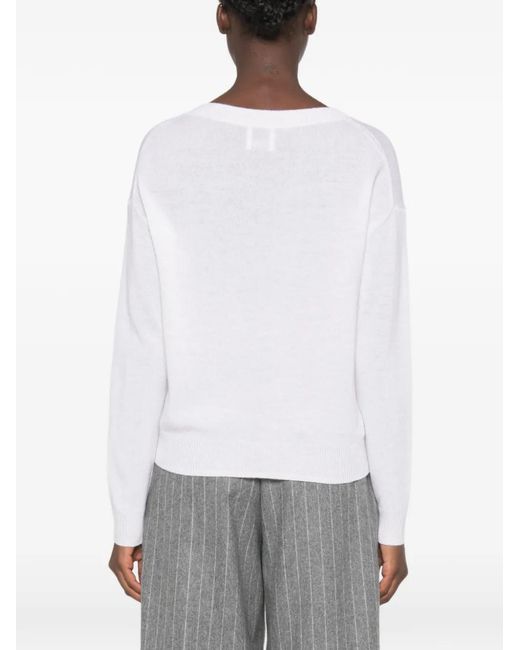 Allude White Fine-Knit Drop-Shoulder Sweater