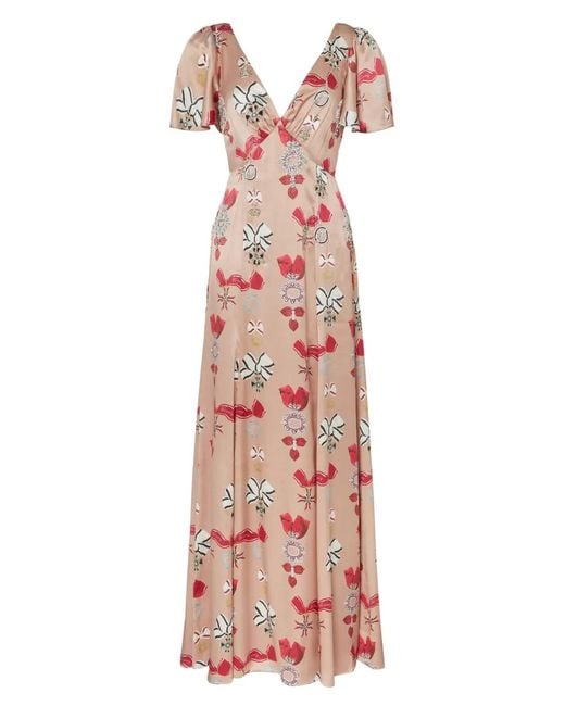 Temperley London Pink Reina Embellished Printed Silk Gown