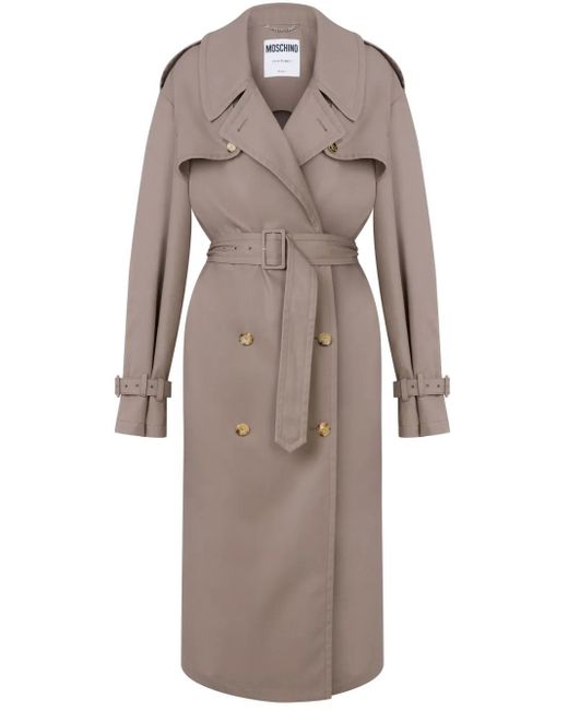 Moschino Gray Double-Breasted Trench Coat