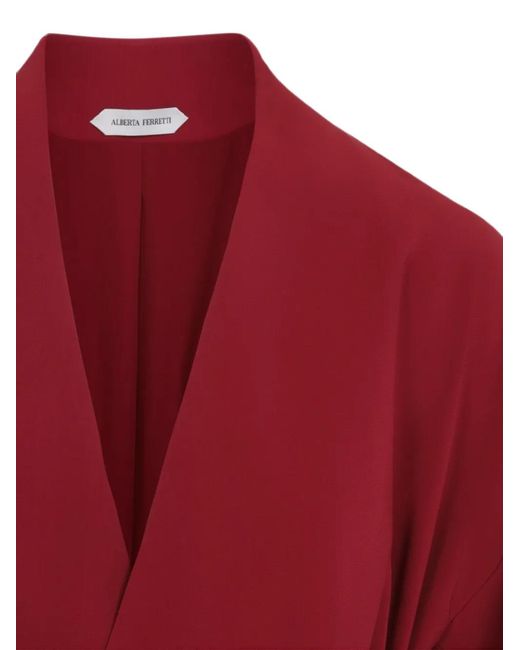 Alberta Ferretti Red Belted Pleated Jacket
