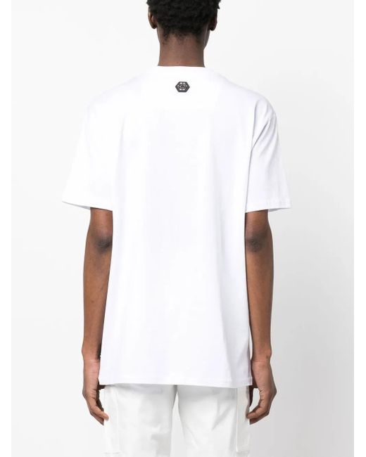 Philipp Plein White Rhinestone-Embellished Skull-Print T-Shirt for men