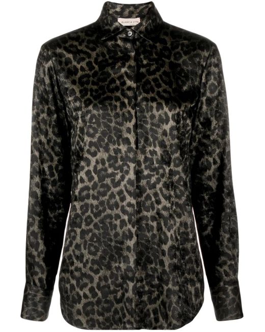 Blanca Vita Black Leopard-Print Satin Shirt