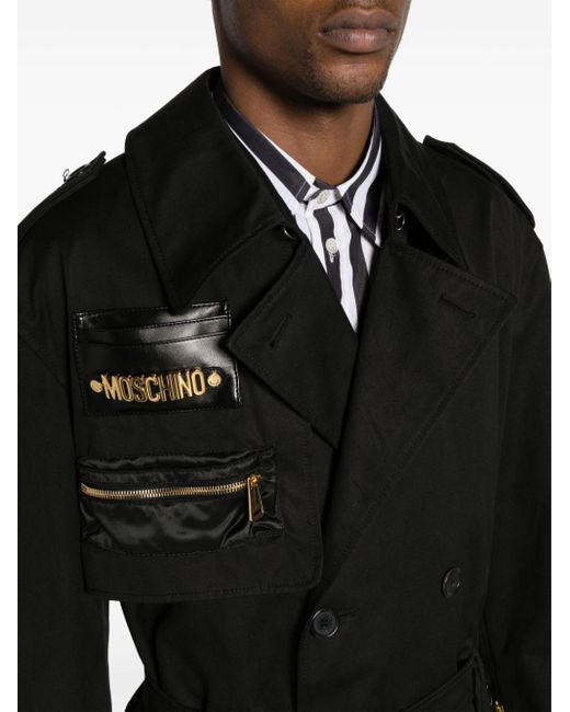Moschino Black Logo-plaque Trench Coat for men