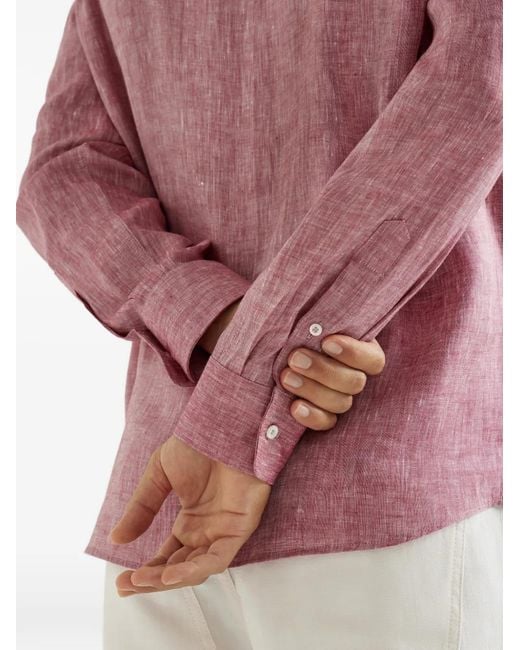 Brunello Cucinelli Pink Linen Shirt for men