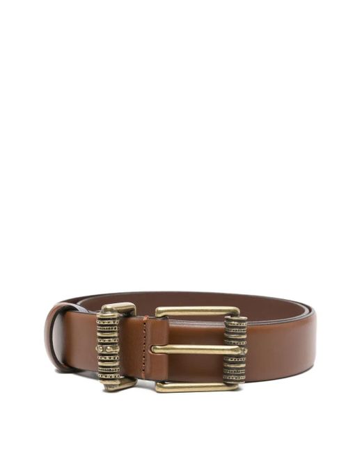 Ba&sh Brown Brett Embossed-Buckle Leather Belt