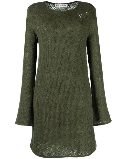 Our Legacy Green Two Face Crochet-Knit Minidress