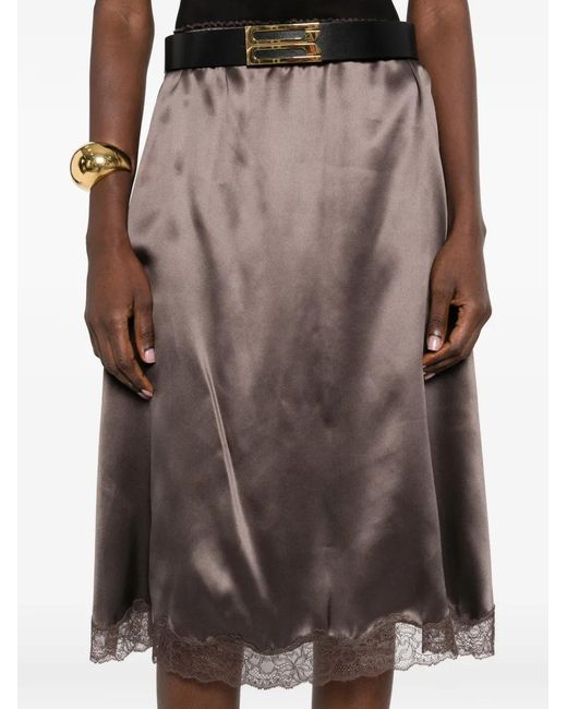 Magda Butrym Brown Lace-Trim Midi Skirt