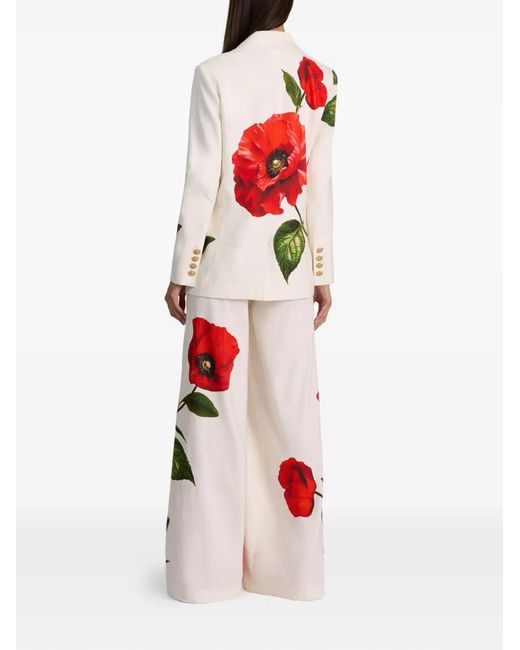Alice + Olivia White Elna Floral-Print Notched-Lapels Blazer