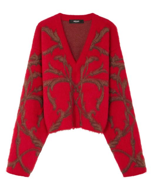 Versace Red Acanthus Leaves Cardigan for men