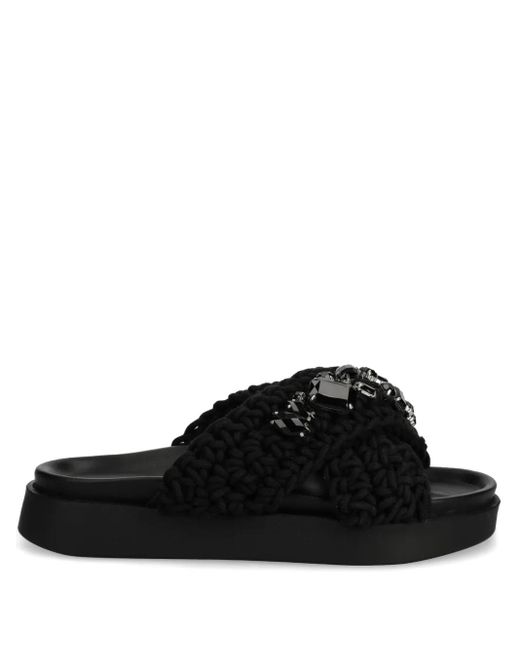 Sandali Slides Con Fasce Intrecciate E Decorazione di Inuikii in Black