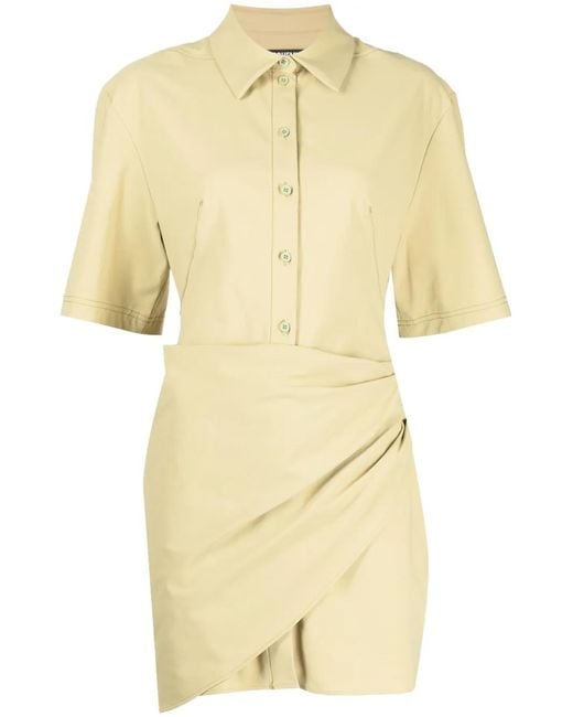 Jacquemus Yellow Gathered-Detail Shirt Dress
