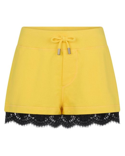 DSquared² Yellow Lace-detailing Cotton Shorts