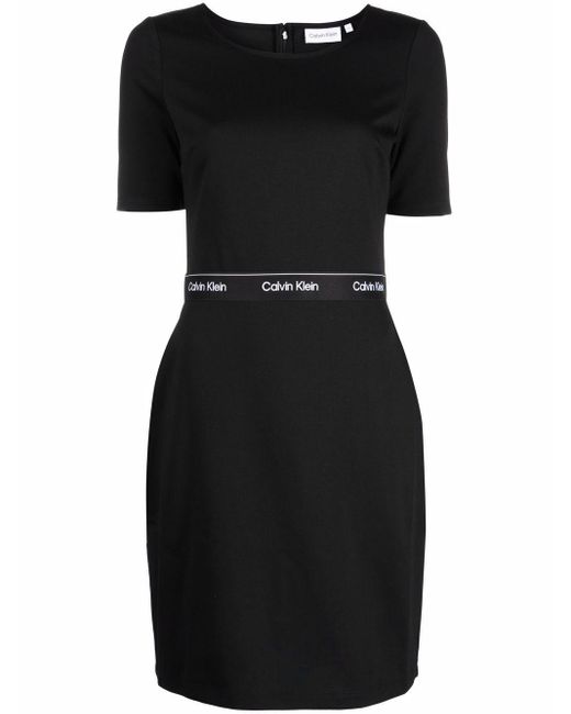 Calvin Klein Logo-waistband Bodycon Dress in Black - Lyst