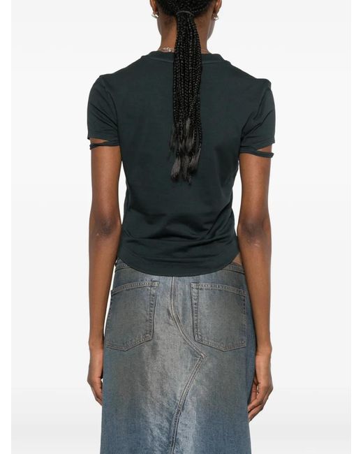 Covert Black Bow-Detail Curved-Hem T-Shirt