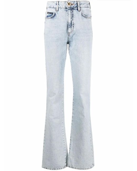 Philipp Plein Blue High-Waisted Flared Jeans