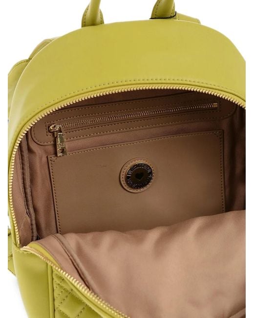 Love Moschino Yellow Quilted-Design Logo-Embellished Backpack