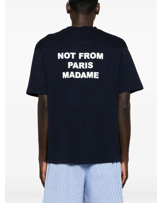 Drole de Monsieur Blue Slogan-Print T-Shirt for men