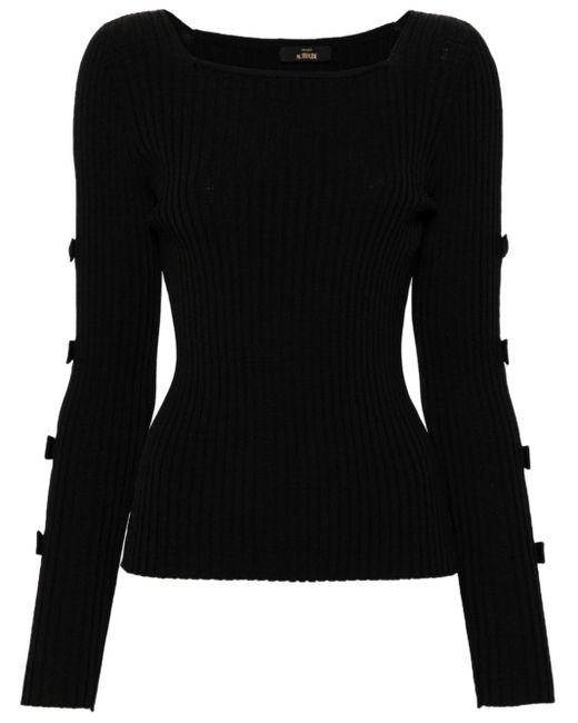 Twin Set Black Bow-detail Ribbed Top