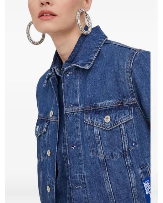 Karl Lagerfeld Blue Logo-Patch Denim Jacket
