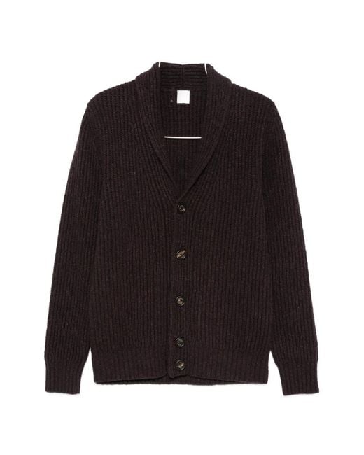 Eleventy Black Ribbed-Knit Shawl-Collar Cardigan for men