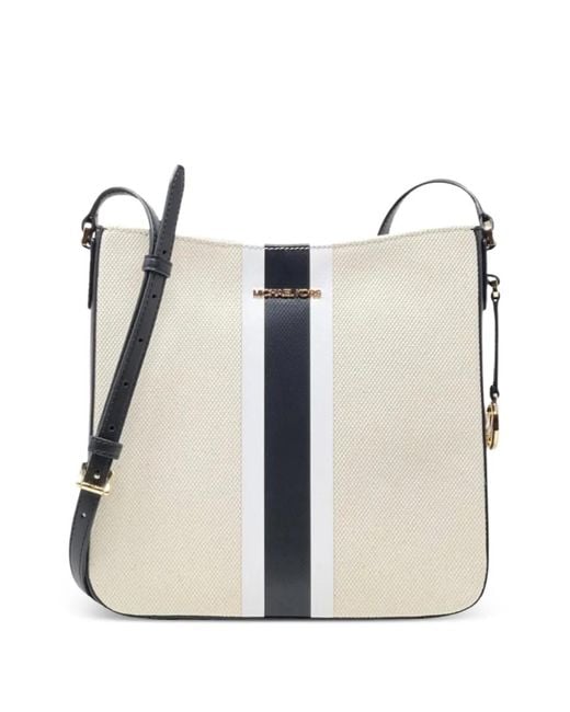 Michael Kors White Large Jet Set Travel Striped Shoulder Bag