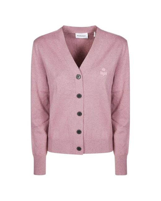 Isabel Marant Pink Logo-Embroidered V-Neck Cardigan