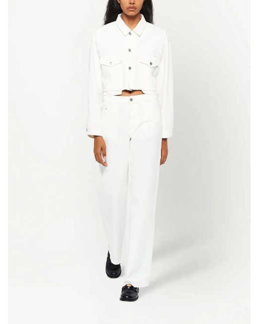 Miu Miu White Embroidered-Logo Cropped Denim Jacket