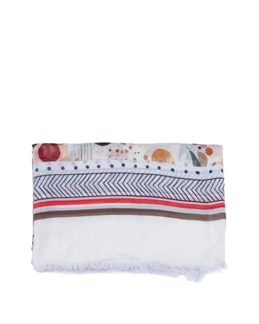 D'Aniello White Abstract-Print Scarf