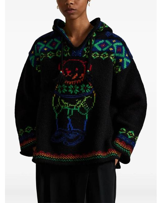 Polo Ralph Lauren Green Bear-Intarsia Hooded Sweater