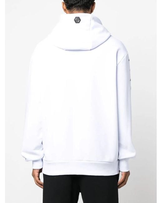 Philipp Plein White Skull And Bones Cotton Hoodie for men