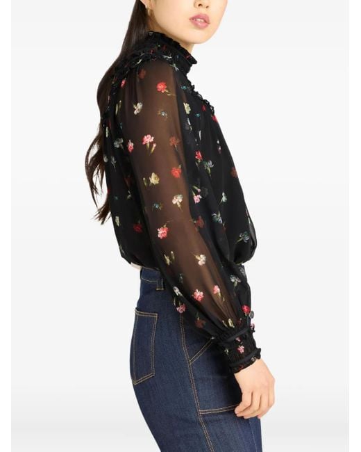 Blusa fruncida con estampado floral Cinq À Sept de color Black