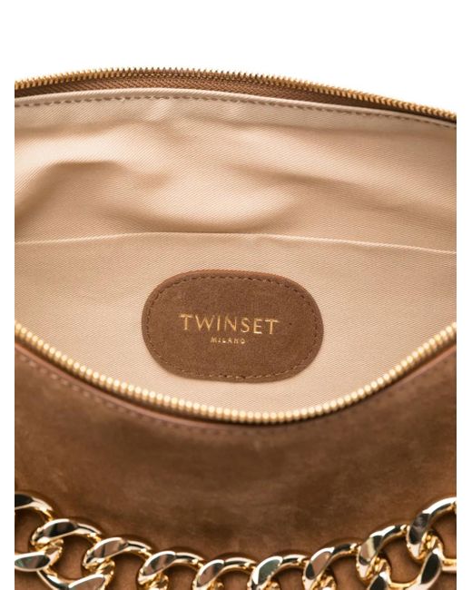 Twinset Brown Liliane Chain-Embellished Suede Shoulder Bag