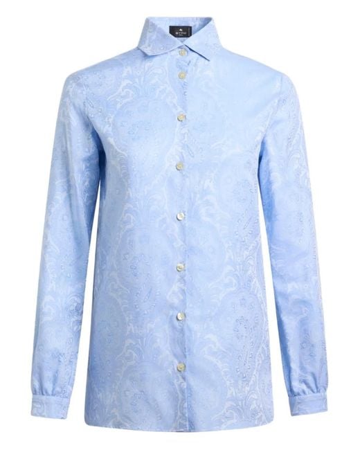 Etro Blue Cotton Jacquard Shirt