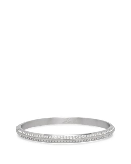 Karl Lagerfeld White Crystal-Embellished Hinged Bangle