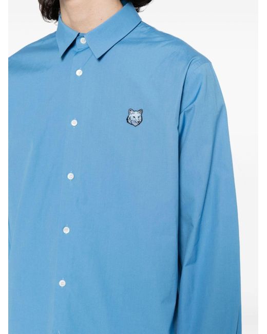 Maison Kitsuné Katoenen Overhemd Met Vossenkop Detail in het Blue voor heren