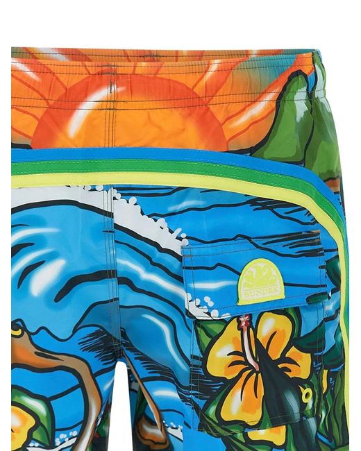 Sundek Blue Illustration-Print Swim Shorts for men
