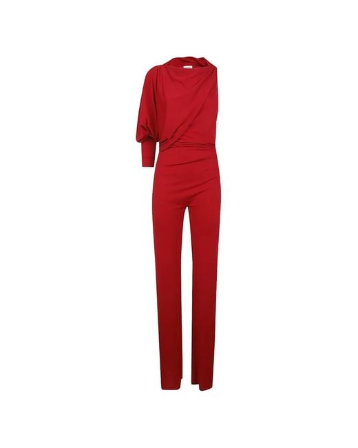 ANDAMANE Red Ruched Halter-Neck Maxi Dress