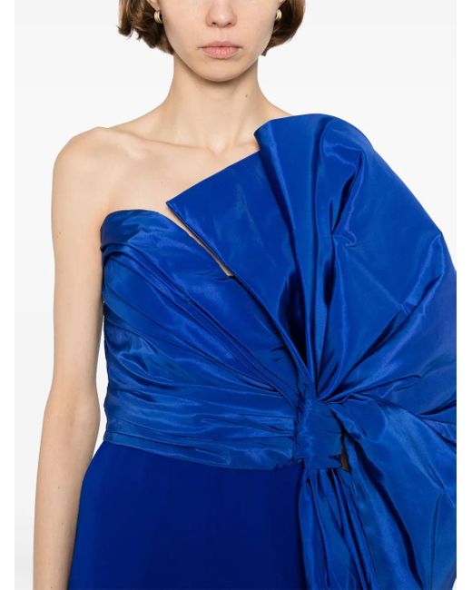 Saiid Kobeisy Blue Taffeta-Bow Jumpsuit