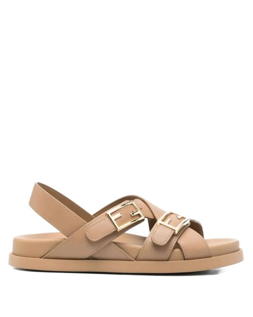 Fendi Natural Feel Buckle-Strap Leather Sandals