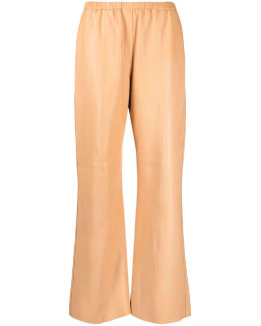 Forte Forte Natural Elasticated-waist Straight-leg Leather Trousers