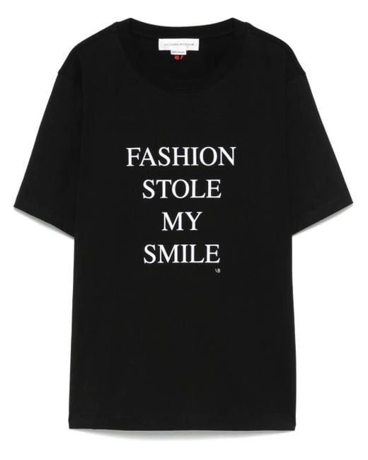 Victoria Beckham Black Slogan-Print T-Shirt