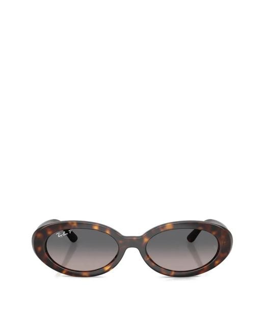 Ray-Ban Gray Tortoiseshell-Effect Oval-Frame Sunglasses