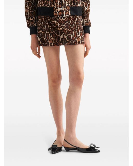 Prada Brown Animal-print Shearling Miniskirt