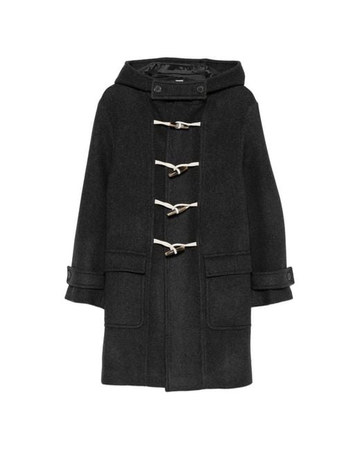 Semicouture Black Hooded Toggle-Fastening Coat